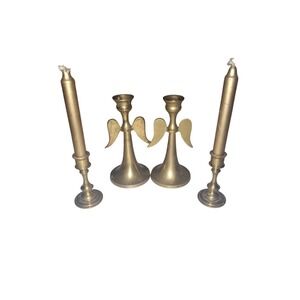 Vintage Lot 4 Holiday Brass‎ Small Angel & Denmark Brass Candlestick Holders